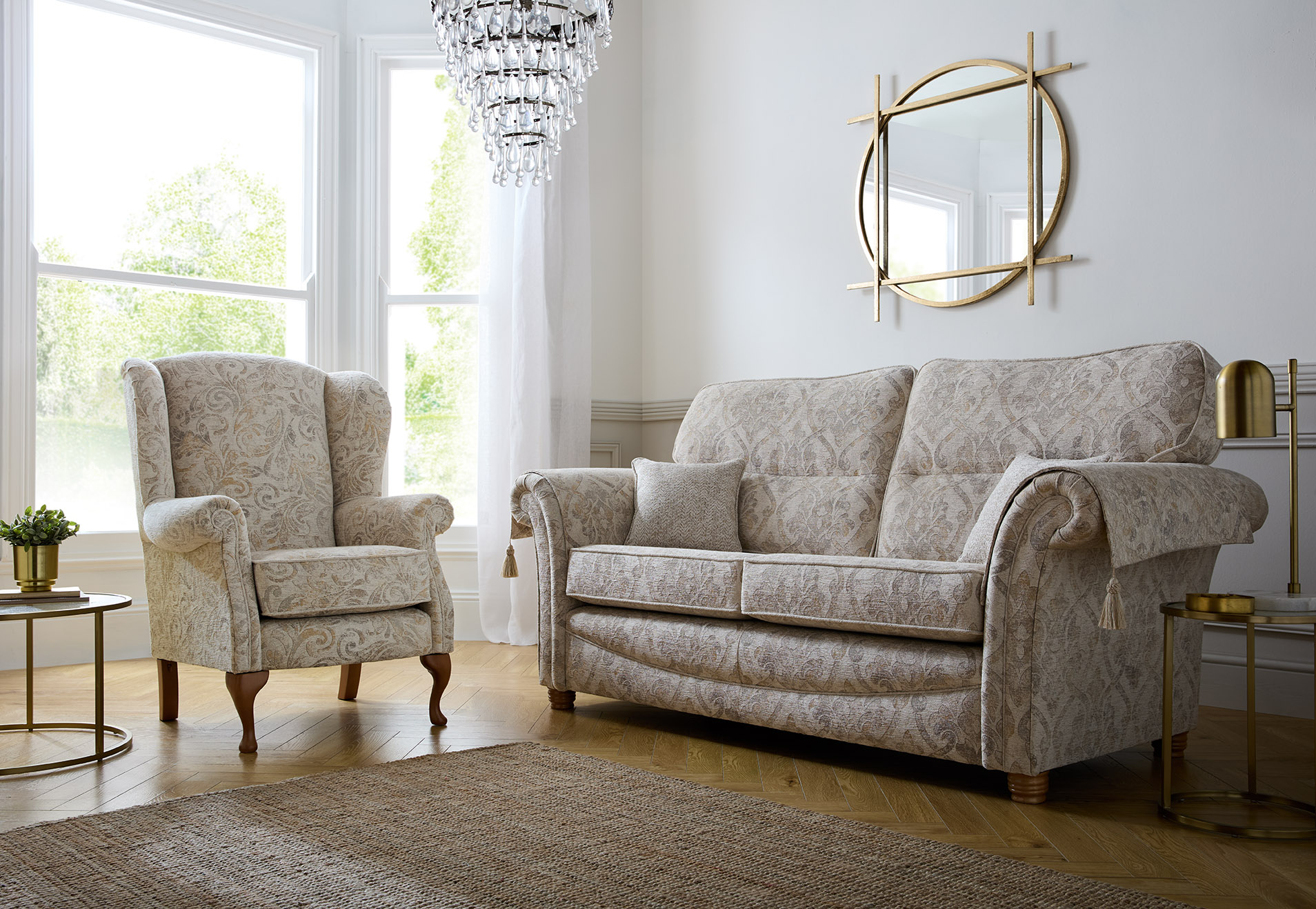 3 seater sofa with winged chair