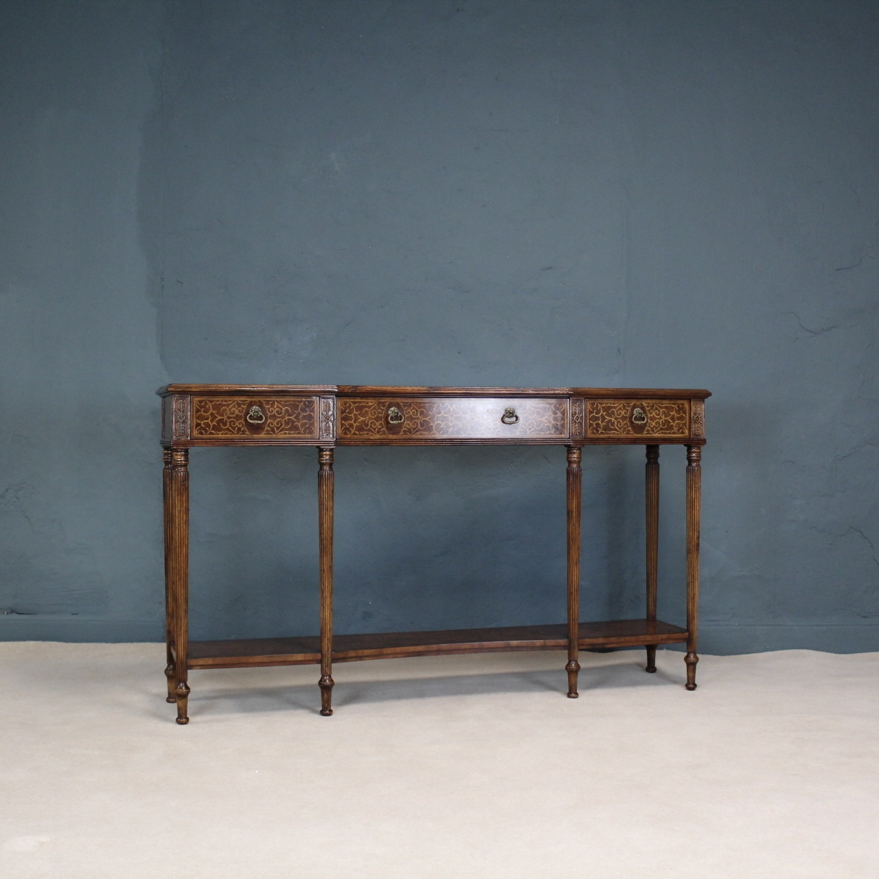 Burr Walnut Inlaid Seaweed Console Table