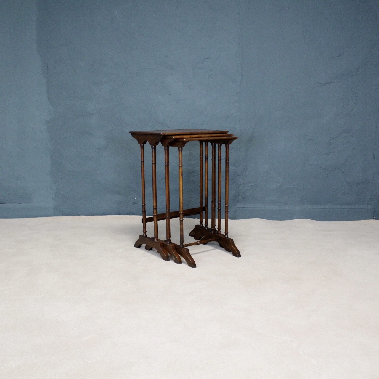 Nest of 3 Walnut & Leather Side Tables