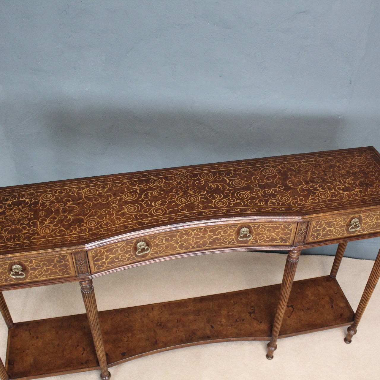 Burr Walnut Inlaid Seaweed Console Table - Image 3