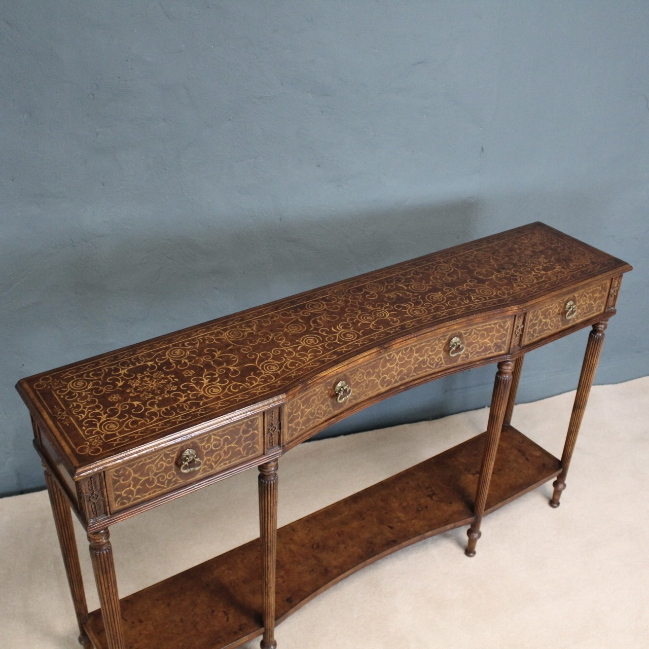 Burr Walnut Inlaid Seaweed Console Table - Image 2