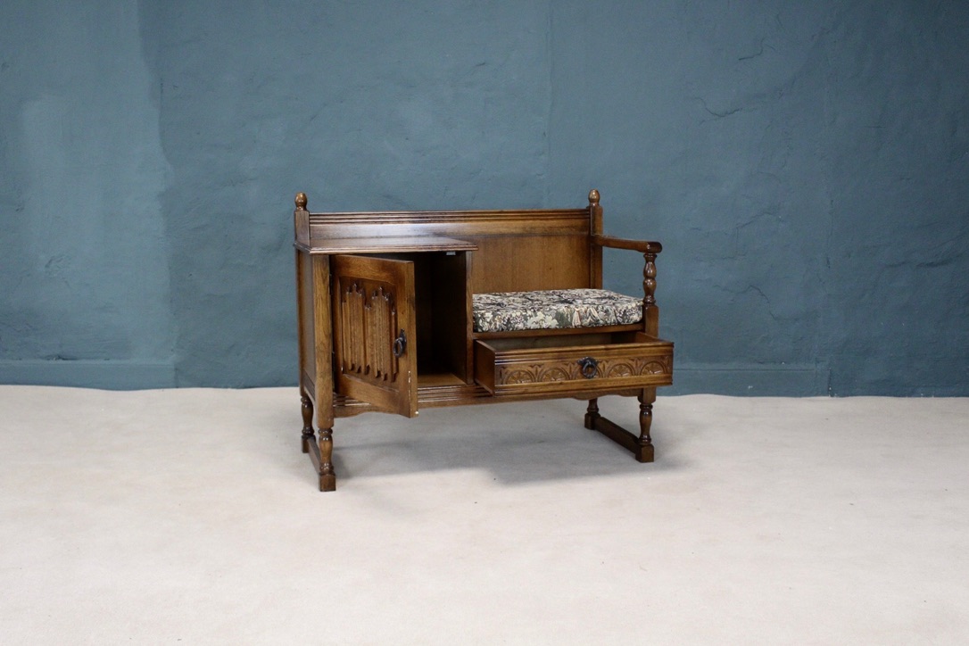 Medium Oak Telephone Table Seat - Image 3