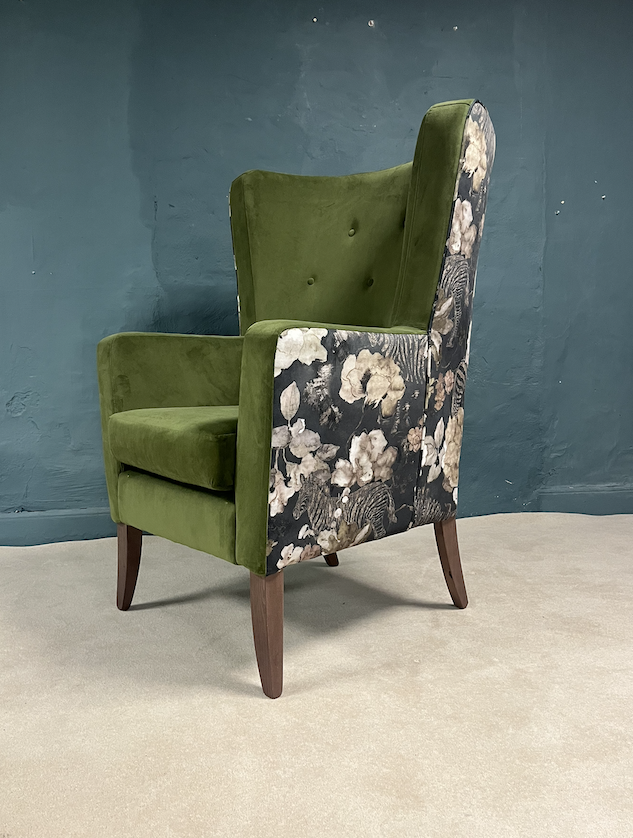 Velvet Green Wing Chair